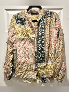 GO BY GO SILK Floral Patchwork Button-Down Shirt
